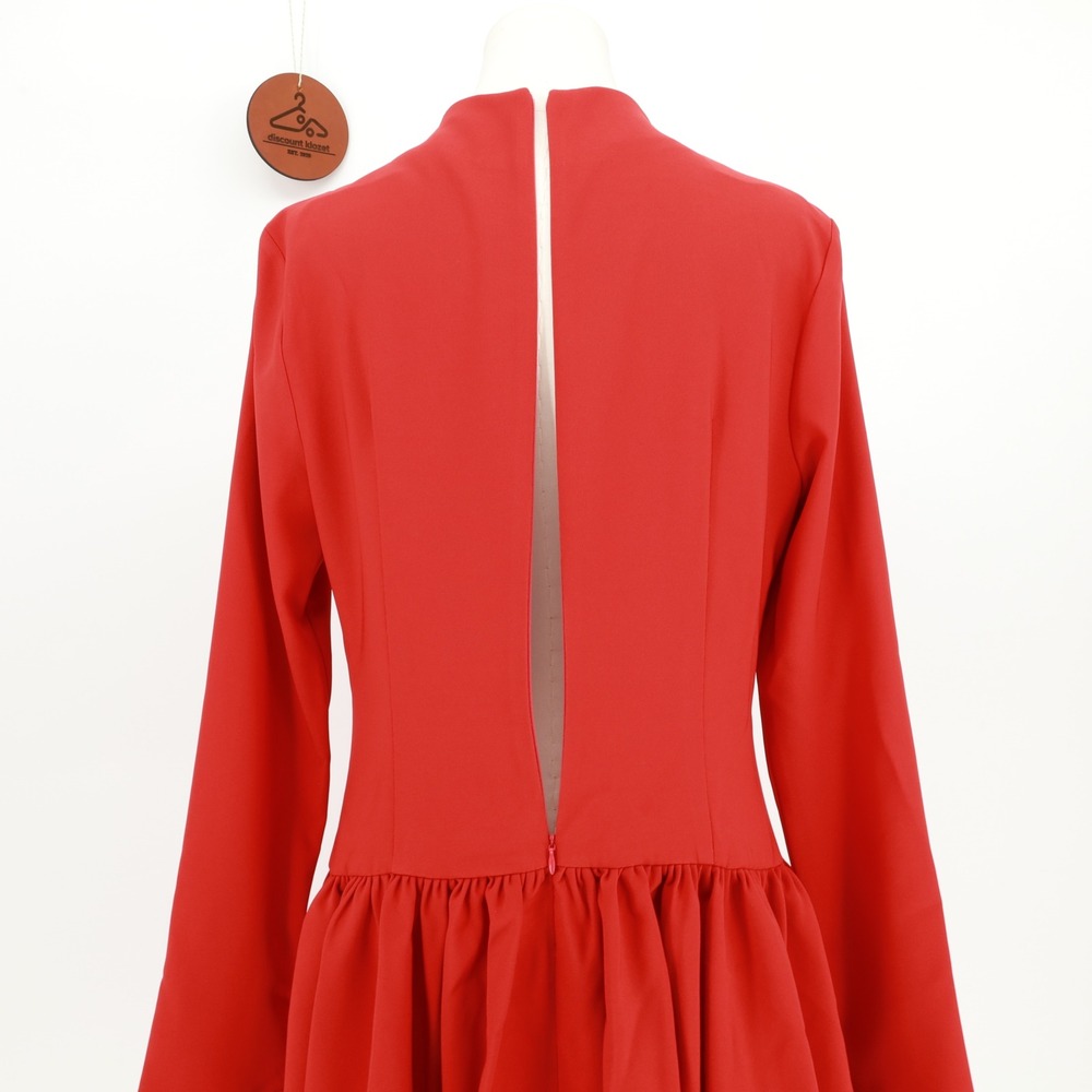 Commense Red Mock Neck Flared Long Sleeve Bubble Hem Mini Dress Size Large - Picture 5 of 12